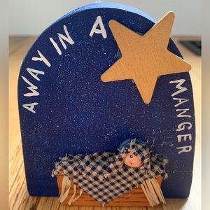 Blue Wooden “Away in a Manger” Decor